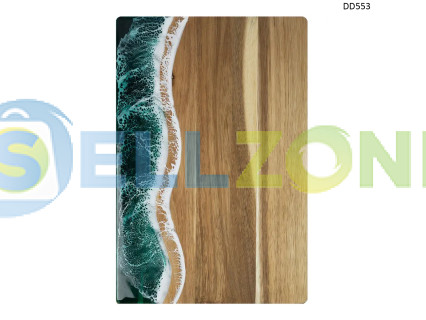 Ορθογώνια σανίδα κουζίνας με εποξειδική ρητίνη "Sea Bay" από ξύλο ακακίας – DD553